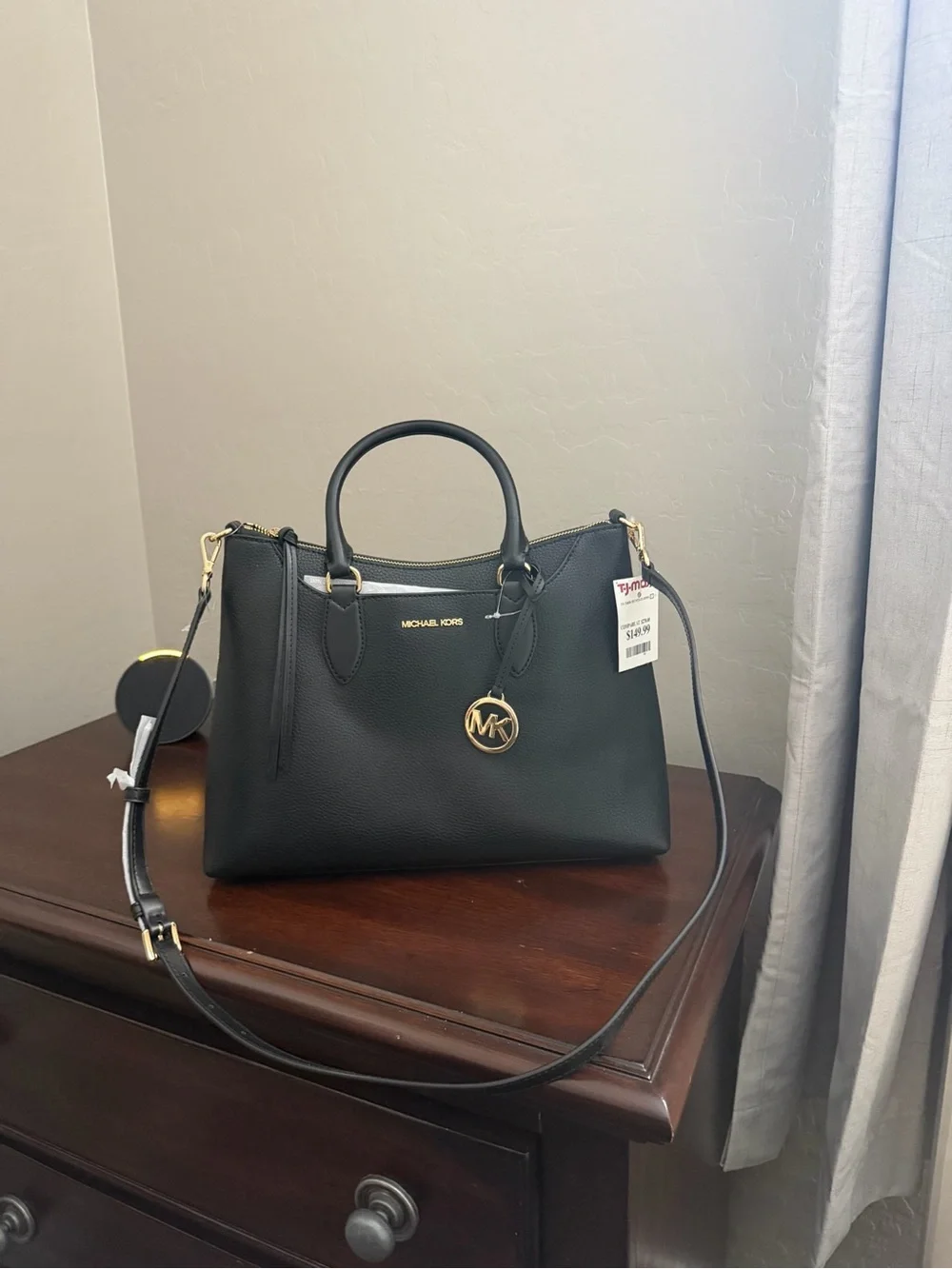 Michael Kors Black Pebbled Leather Satchel with Gold Hardware